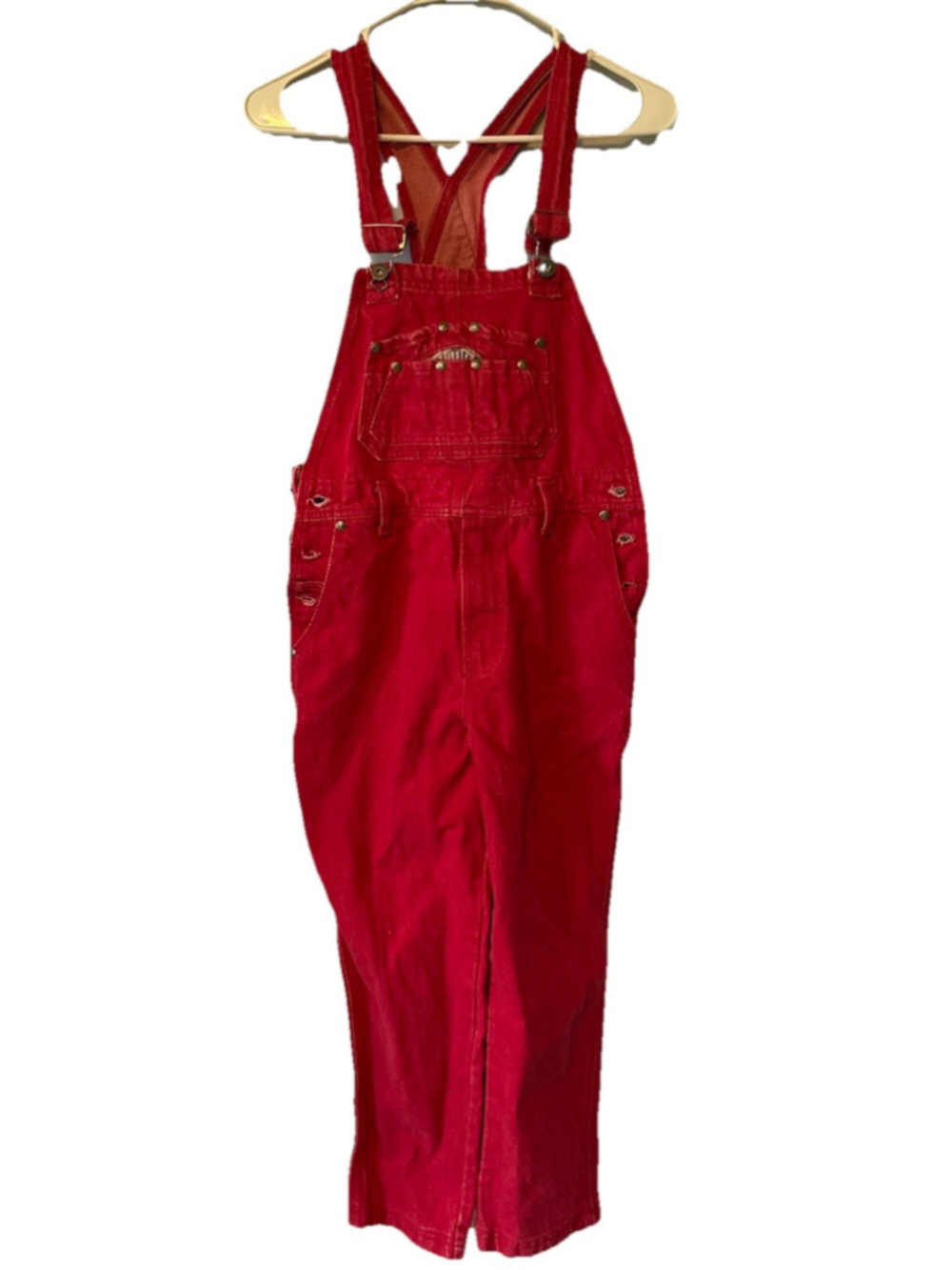 Vtg 90s COTLER Red Denim Overalls Blues Alley Baggy Carpenter Bib Jeans Medium